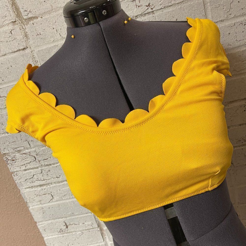 Yellow Scalloped Shelf Bra Bikini Top Medium